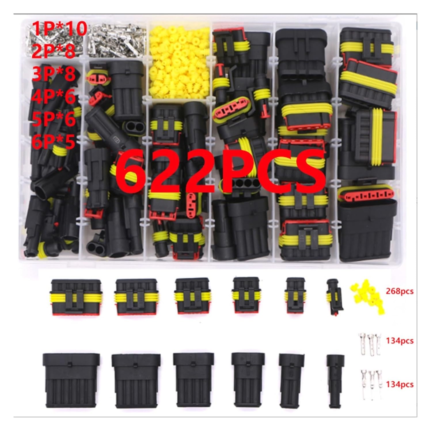 Waterproof Connectors Kit Automotive Wire Quick Connector Electrical in Car Wiring Auto Seal Socket 1 2 3 4 5 6 Pin Plug Kit Way KLOOKY(AMP1.5 254 PCS)