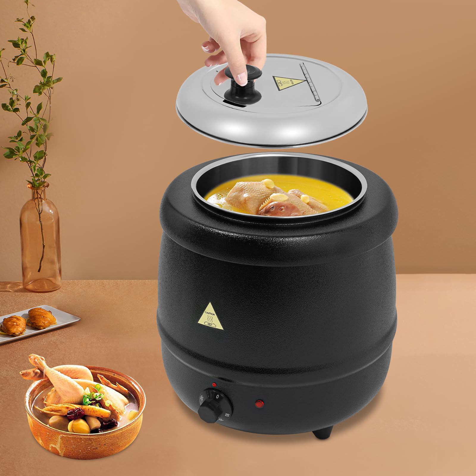 Olla de sopa eléctrica de acero inoxidable WS-L10 con Endobiliar Desmontable Conservación Calor Temperatura Controlable 35-80°C para mantener caliente muchos alimentos
