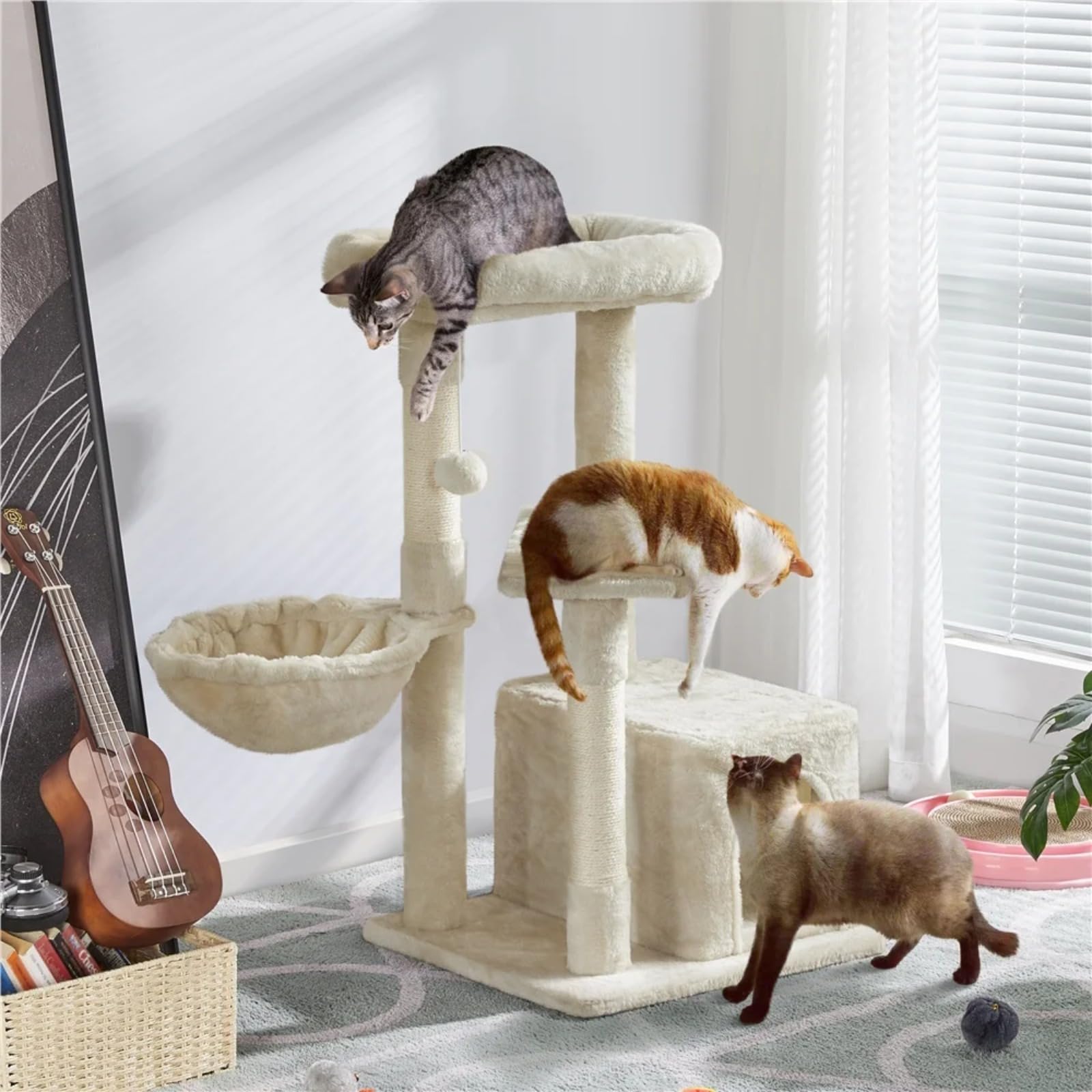 Tiragraffi a torre per gatti multilivello con condomini e scala, centro attività per gatti interni, condomini e posatoi, forniture per gatti, rastrelliere per gatti, giocattoli per gatti