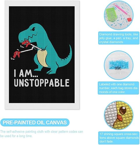 Miniatura 3 de I Am Unstoppable T-rex Diamond - Kit de pintura de diamante cuadrado completo, manualidades artísticas para decoración de pared del hogar