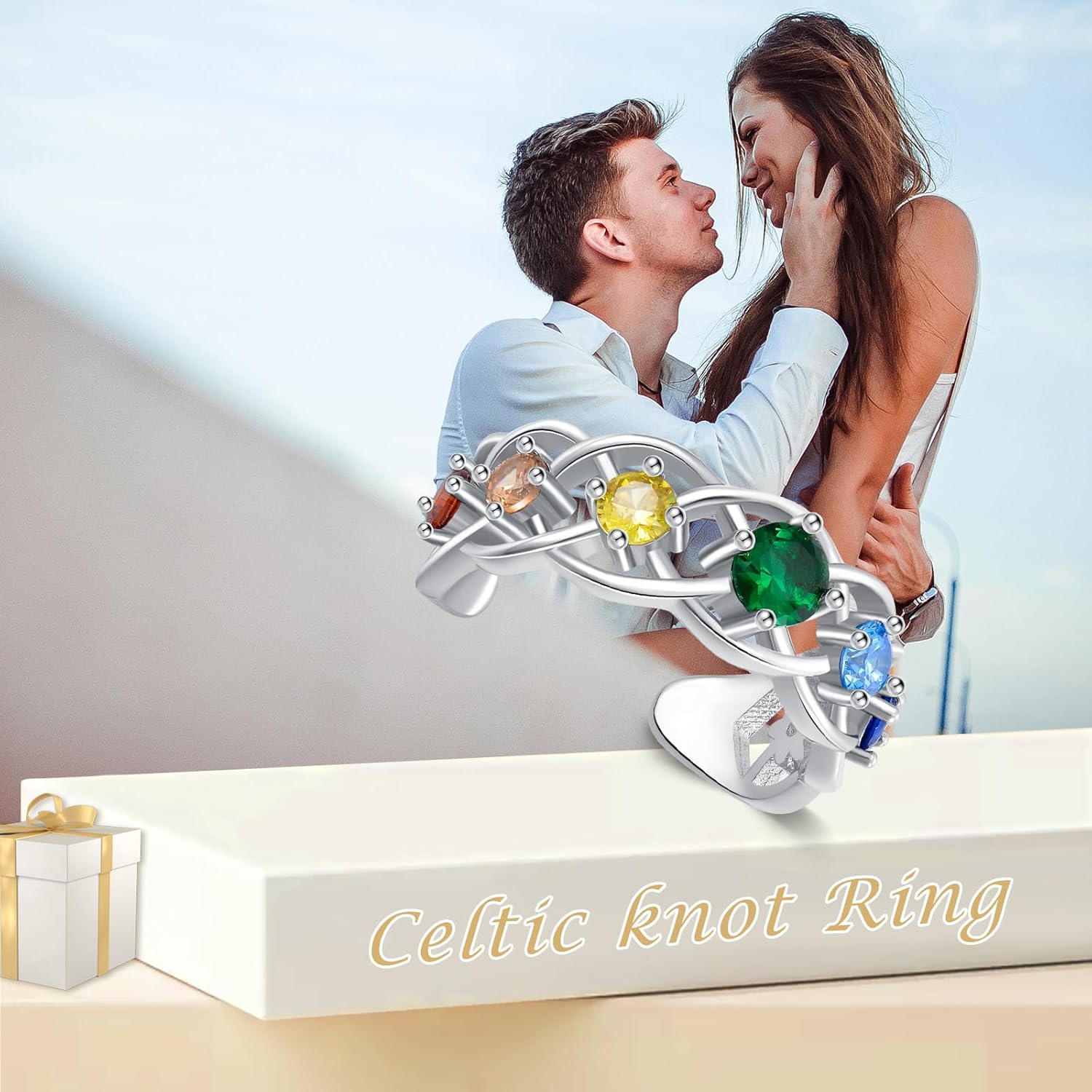 POPLYKE Chakra Ring Sterling Silver 7 Chakras Celtic Ring for Women Adjustable Open Ring Jewelry Gifts-7 - Image 6