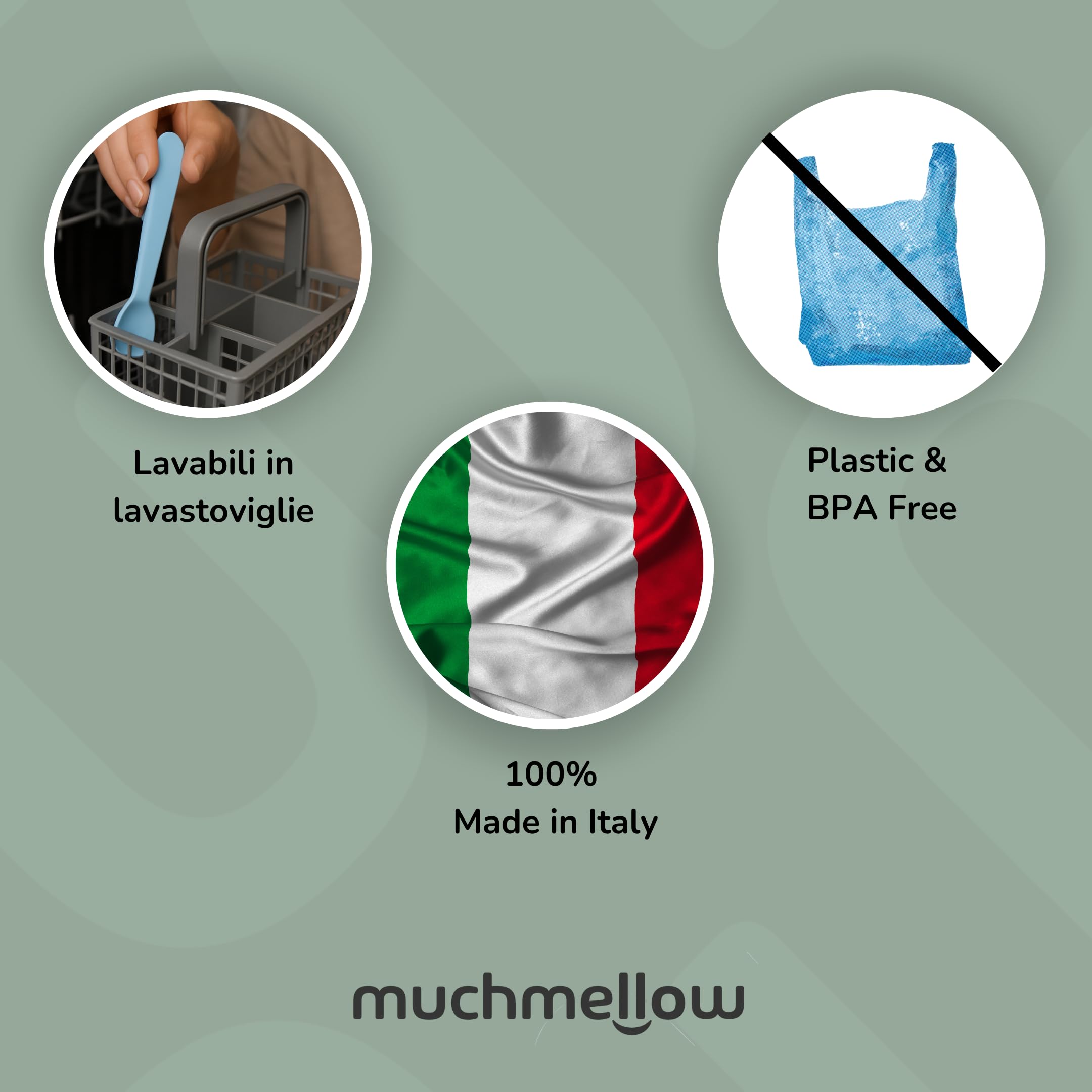 Muchmellow - Set Pappa Silicone MADE IN ITALY 3 pezzi, Ciotola con Ventosa Anticaduta, Cucchiaio, Bavaglino Regolabile, Svezzamento, Plastic Free, BPA Free, Lavabile Lavastoviglie (Verde)