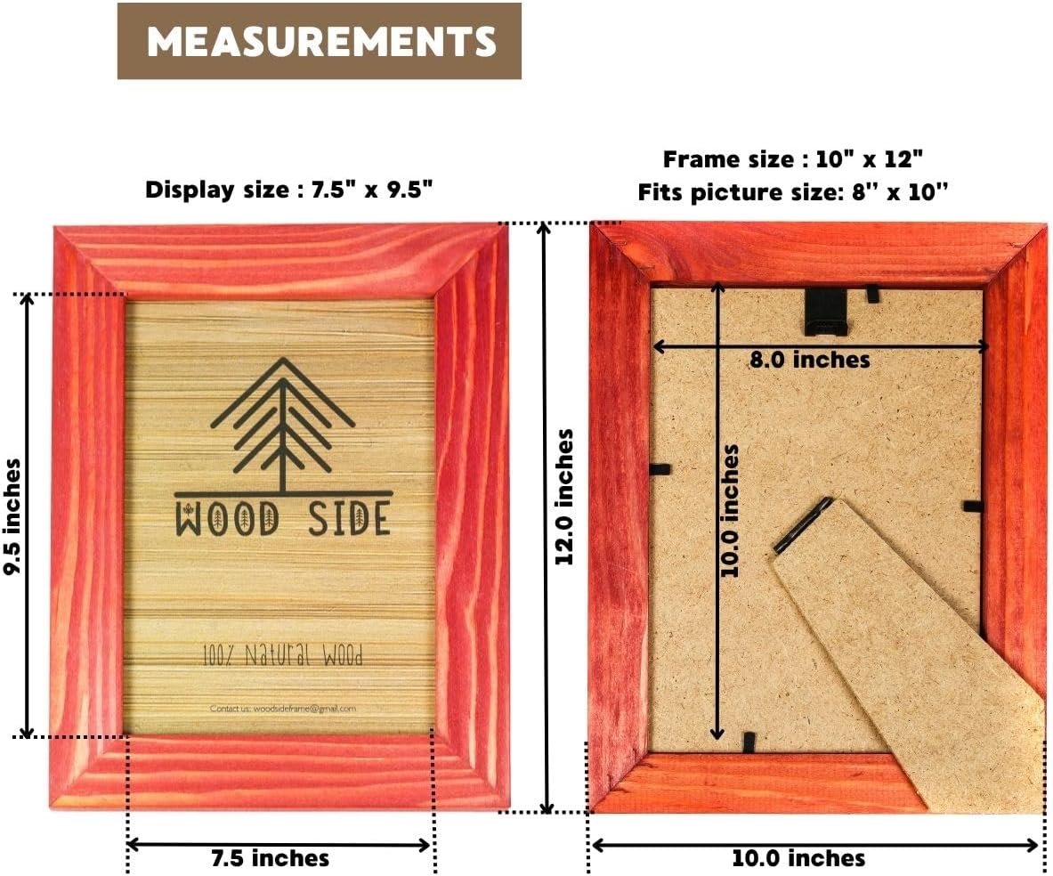 Rustic Wooden Picture Frames 8x10 - Red - Set of 2-100% Natural Eco Solid Wood and High Definition Real Glass for Wall Hanging Photo Frame