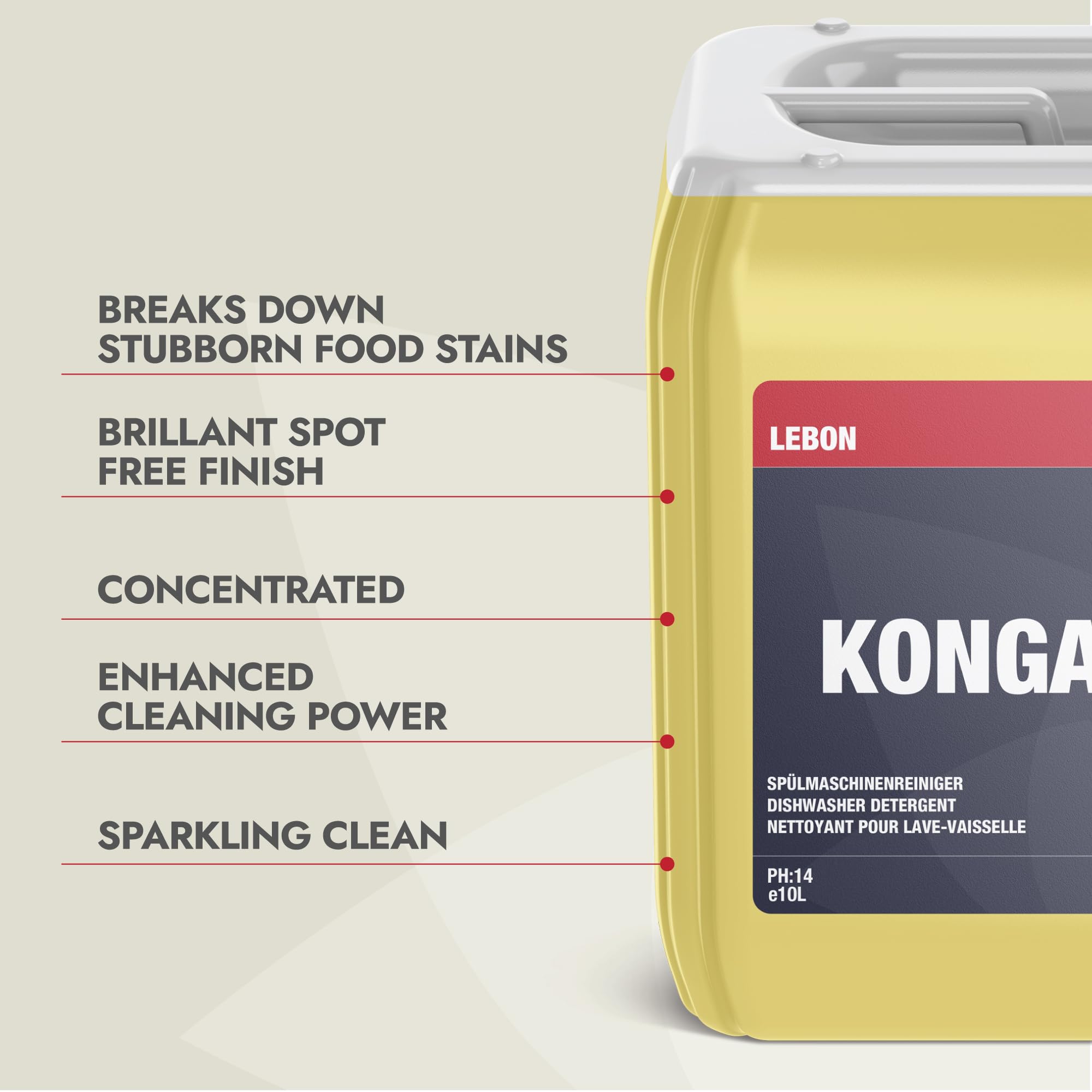 Konga Clean Dish - Detergente liquido per lavastoviglie commerciali con dosaggio automatico (5 litri)