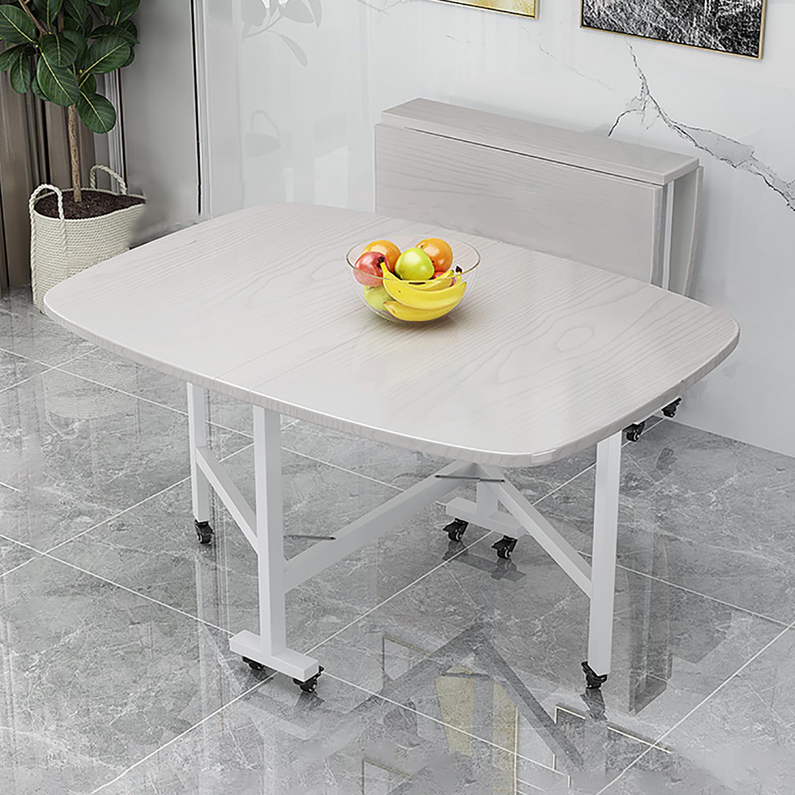 Table de salle à manger pliante rectangulaire bois blanc table amovible gain de place