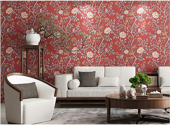 Amazon Co Jp リビングルーム テレビの背景 飾り 壁紙 ヴィンテージ シノワズリ 花 壁画 中国風 田舎 花の鳥 壁紙 赤 21x394inch Diy 工具 ガーデン Amazon Co Jp リビングルーム テレビの背景 飾り 壁紙 ヴィンテージ シノワズリ 花 壁画 中国風 田舎 花の鳥 壁紙 赤 21x394inch Diy 工具 ガーデン