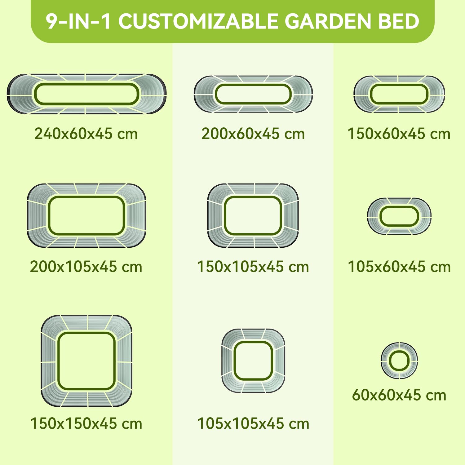 Ohuhu Macetero Elevado de Metal 240x60x45 cm, Kit Maceta 9 en 1 de Acero de Aluminio galvanizado, para jardín y balcón, para hortalizas, Hierbas aromáticas y Flores Color Antracita