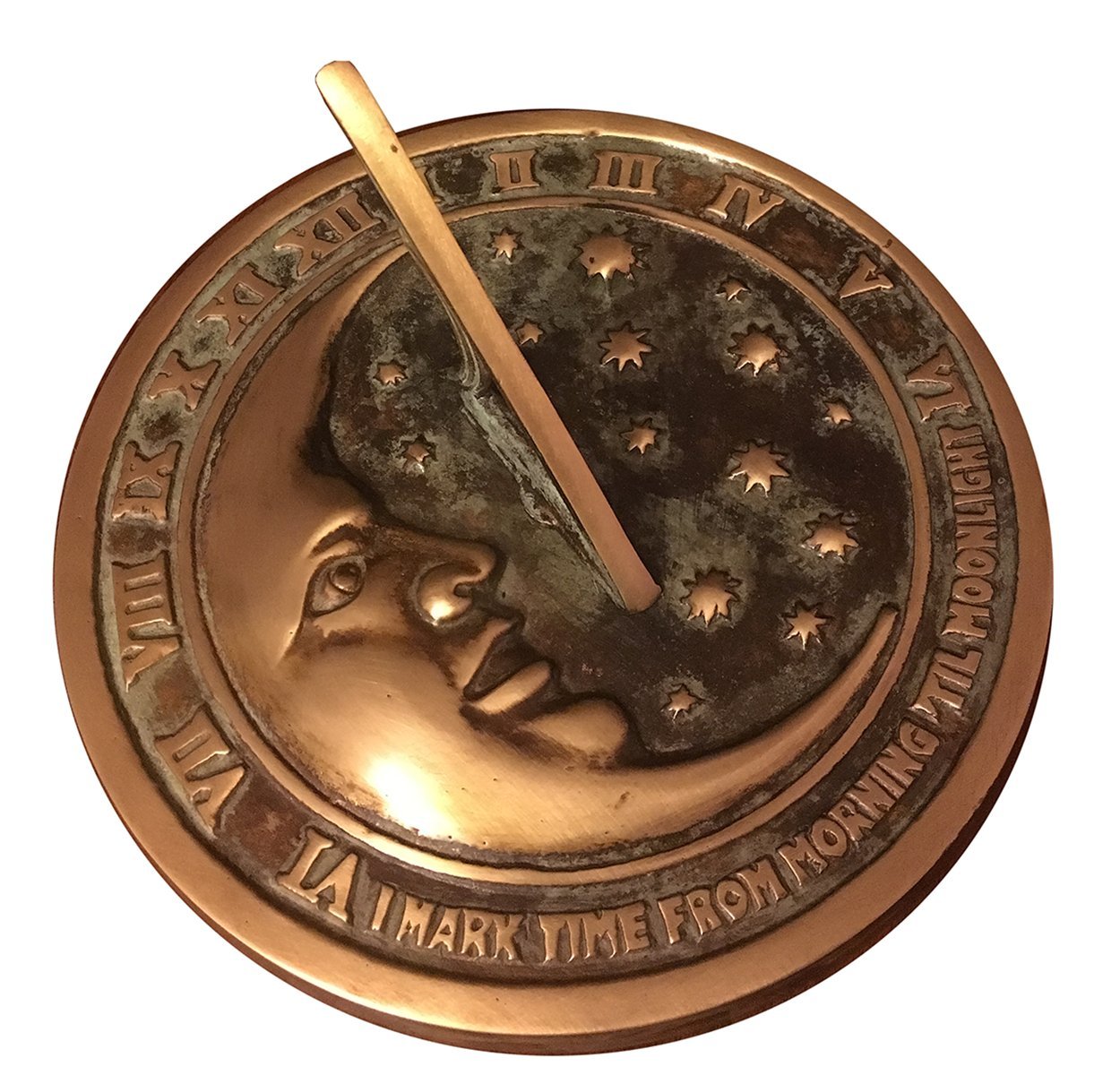 Rome 2312 Moon and Stars Sundial, Solid Brass with Verdigris Highlights, 8.5-Inch Diameter