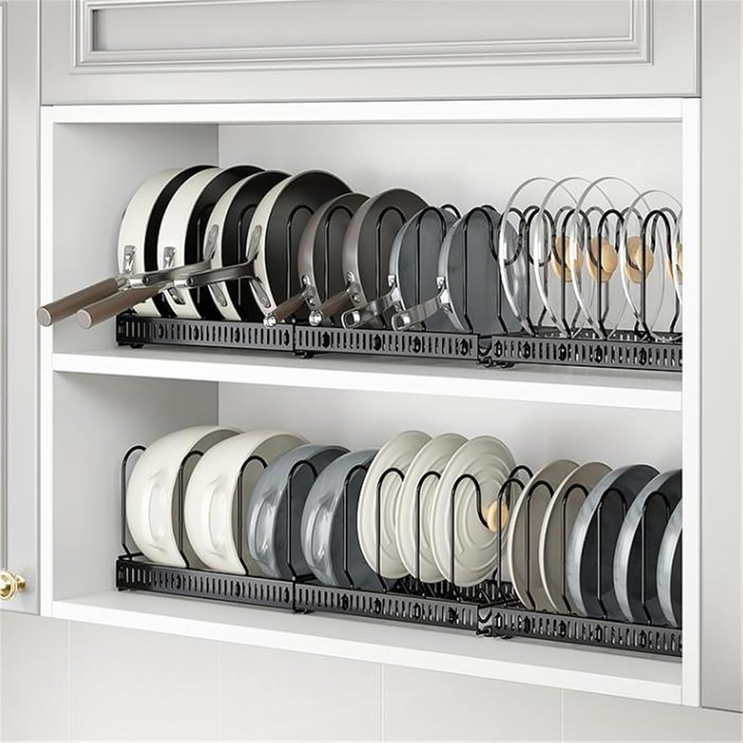 Pots and Pans Organizer Kitchen Cabinet Adjustable Pot Lid Rack Bowl Plate Storage Kitchen Organization and Storage