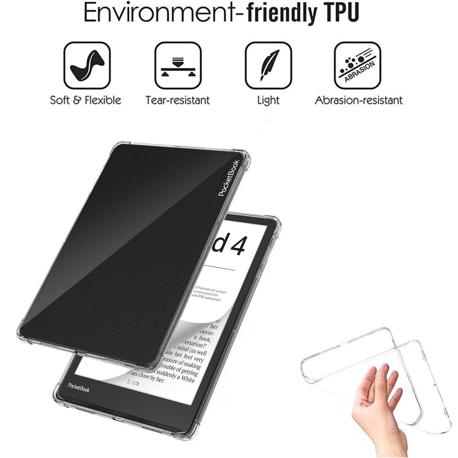 MEMELOKA Funda para Pocketbook InkPad 4/Color 3/Color 2 + Cristal Templado, Carcasa TPU Transparente Flexible Anti-arañazos con Esquinas Reforzadas, Silicona Ultrafina Anti-Choques Funda — view 2