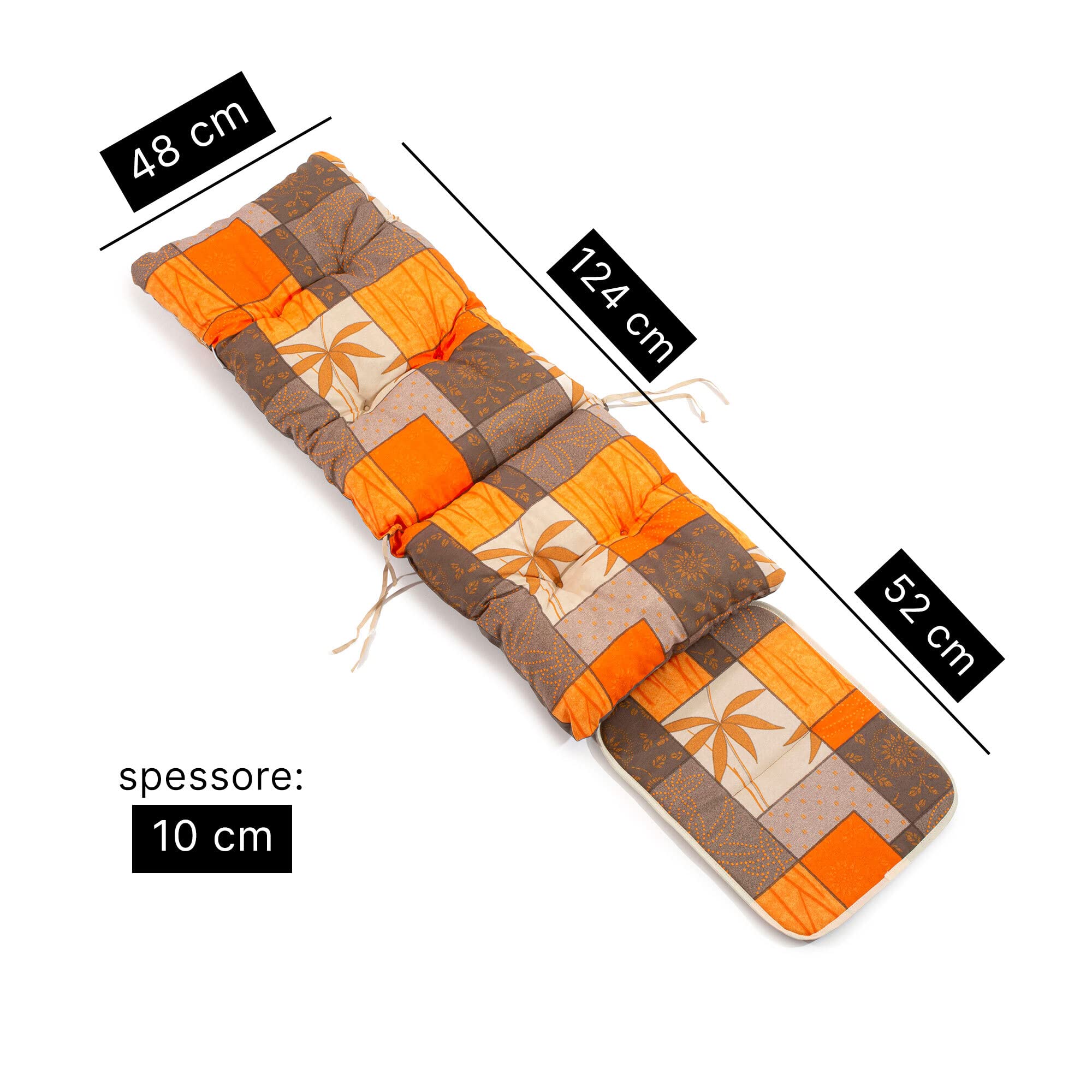 TECNOWEB Cuscino Per Sdraio Imbottito | 124x50 Cm, Made In Italy, Per Esterni E Interni, Arancio