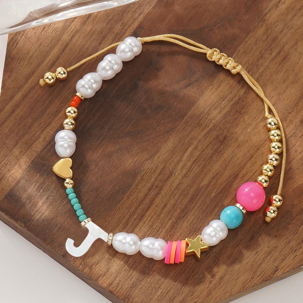 Dainty Heart A-Z Initial Pearl Bracelets for Women,Gold Beaded Adjustable Bracelet Statement Fashion Birthday Jewelry Gift Friendship - Image 3