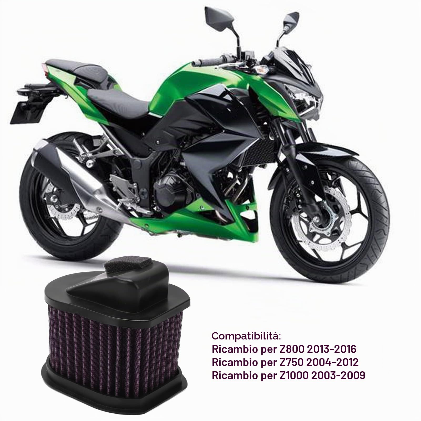 Filtro Aria Moto Ad Alto Flusso Lavabile Riutilizzabile Sostituzione Antiusura per Filtro Aria Z800 Z750 Z1000