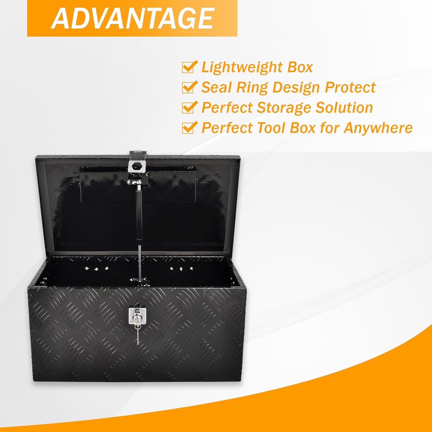 20 Inch Aluminum Tool Box Black 5 Bar Tread Trailer Truck Bed Pickup Underbody Car RV Outdoor Storage Organizer - 20 x 12 x 9.5 In Toolbox