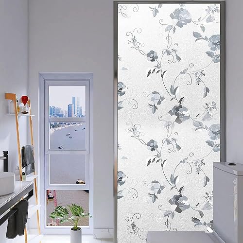 Miniatura 5 de Película de privacidad esmerilada para ventana, película decorativa de vidrio con adherencia estática, película anti UV, no adhesiva, flor de