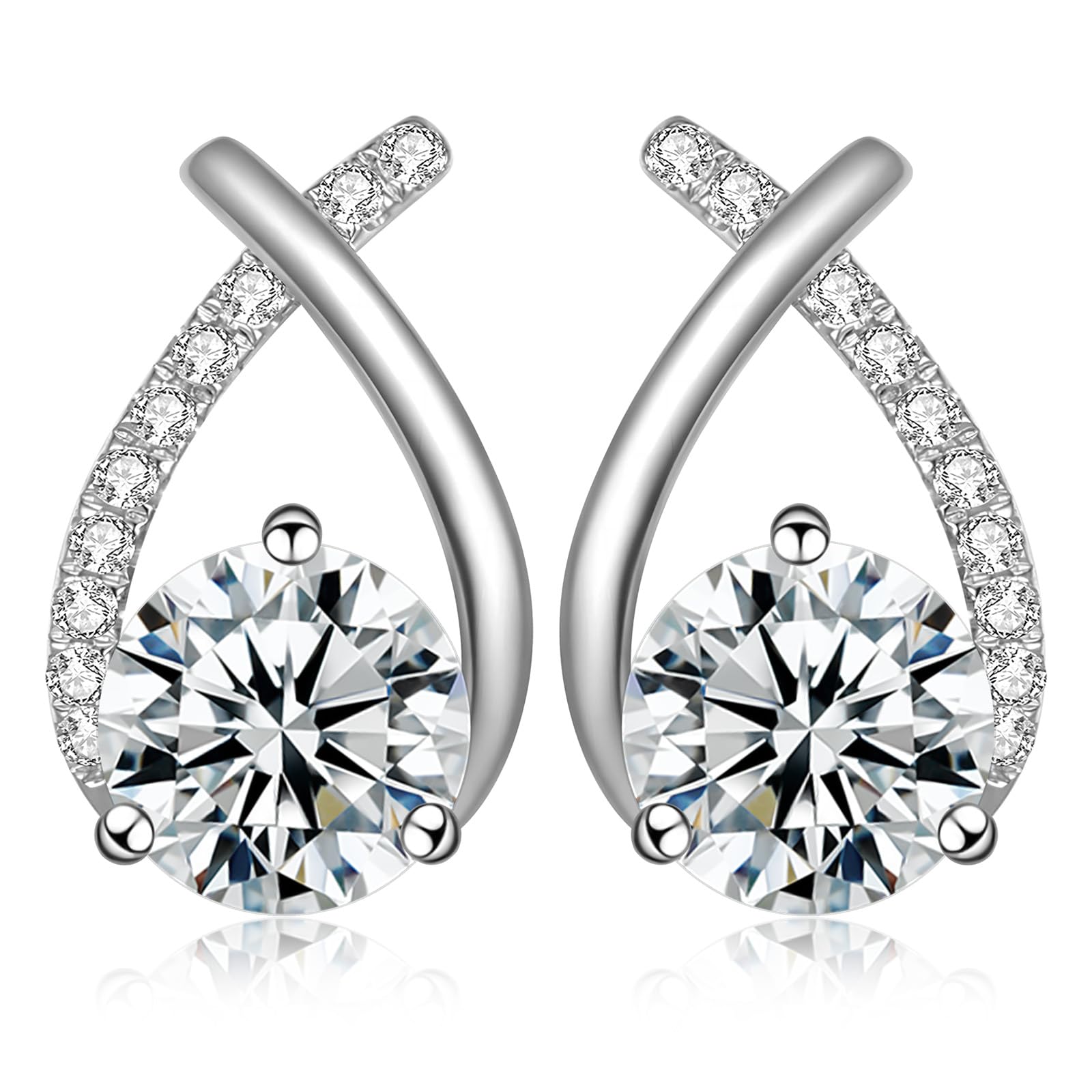 TunzugMoissanite Stud Earrings D Color VVS1 Moissanite Earrings 925 Sterling Silver 18K Gold Plated Friction Flat Bottom Mermaid Tail Earrings for Women