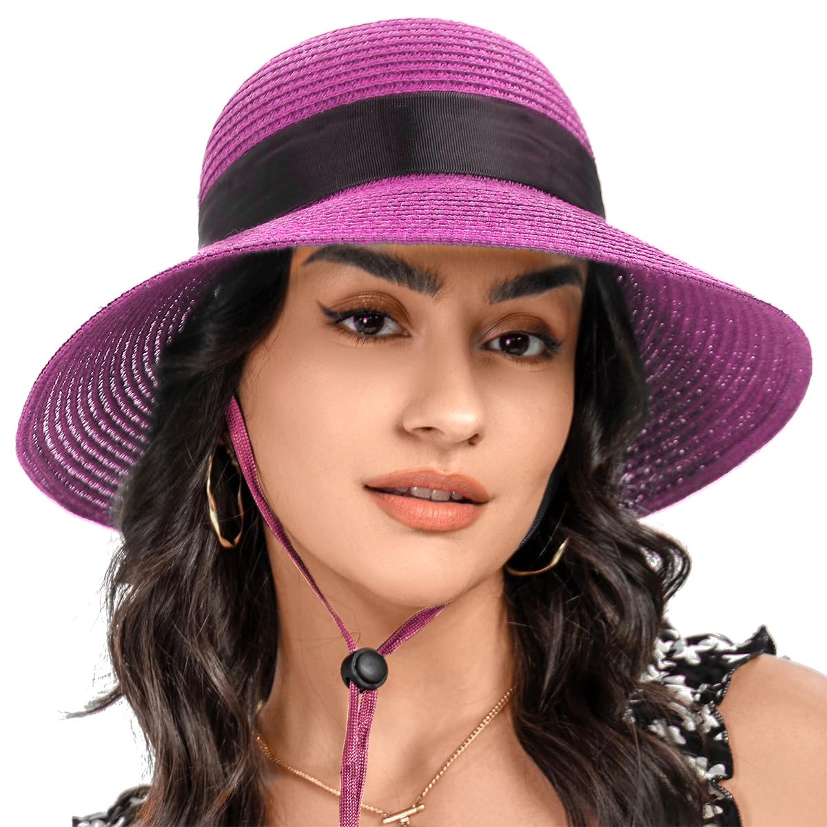 S.ROMZA Sombreros de Paja para Mujer, Aleros Anchos, Aombreros de Playa Plegables, Sombreros Solares para Muje UV 50+ Sombreros de Verano Protección, Sombreros de Lazo