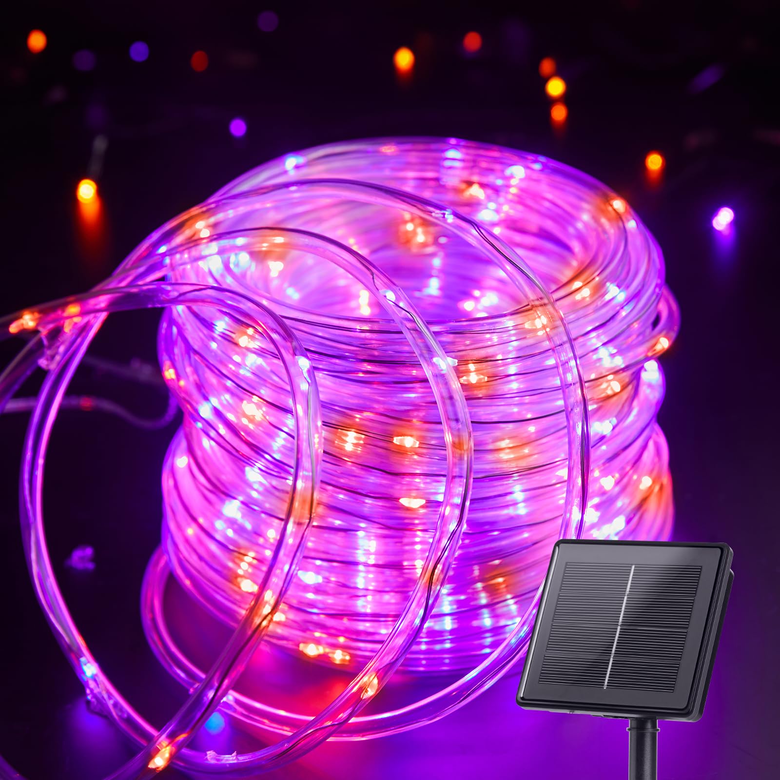 Brightown Solar Halloween Lights Outdoor, 39FT 100 LED String Lights With 8 Modes, Decoration Outdoor, Waterproof Solar String Lights for Outside Tree Yard Party, Orange & Purple