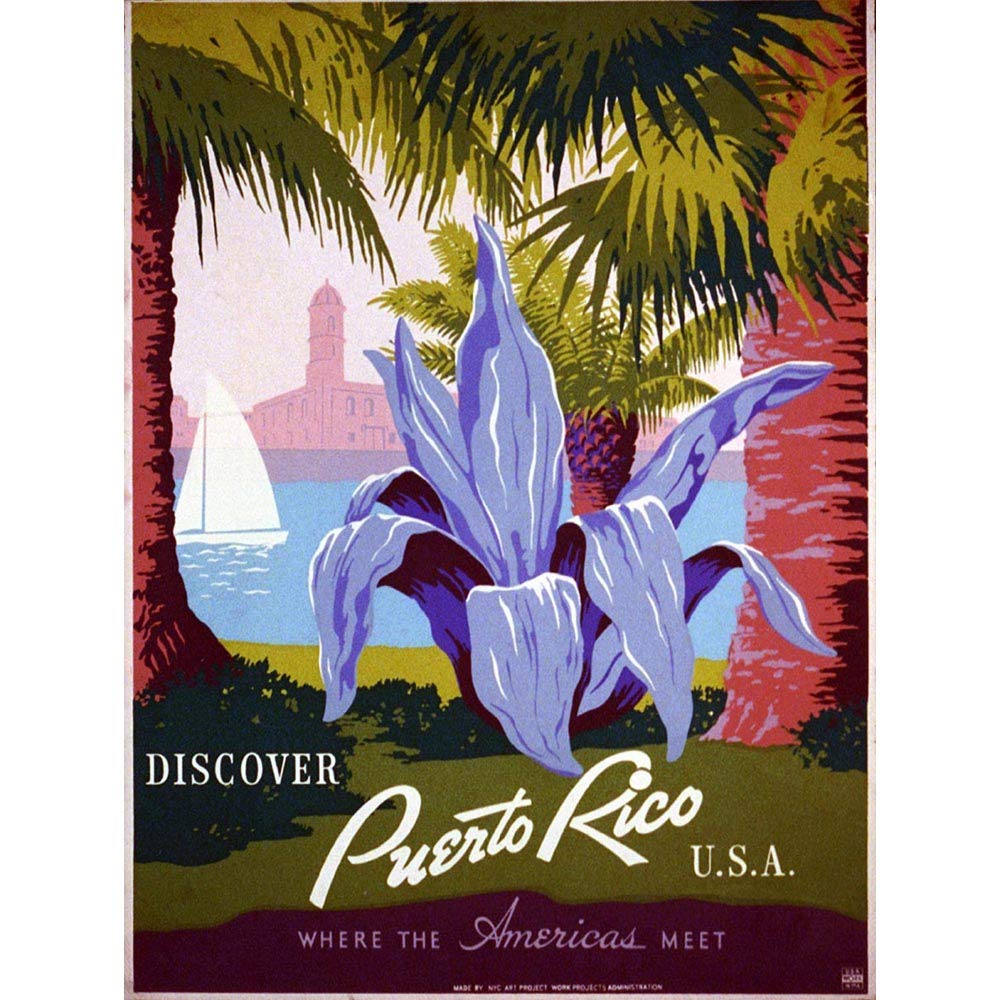 Wee Blue Coo Travel Puerto Rico USA Tropical Plant Vintage Retro Advertising Art Print Poster Wall Decor 12X16 Inch