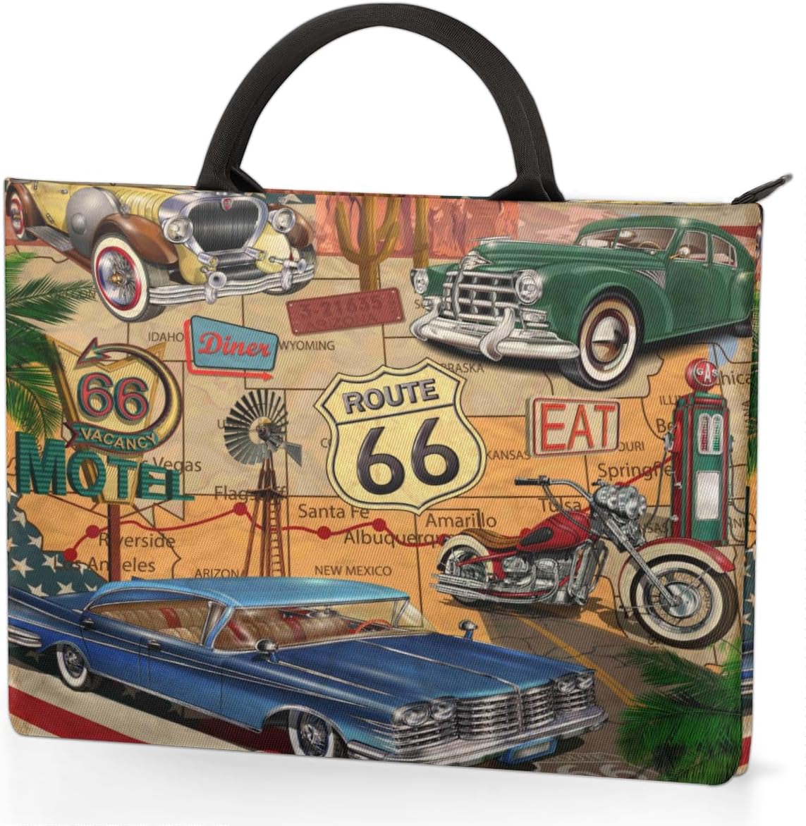 Retro Car Themed Poster Laptop Sleeve 15.6 Inch Durable Waterproofing with Handle Portable Laptop Case Compatible with Asus HP Dell Lenovo Notebooks