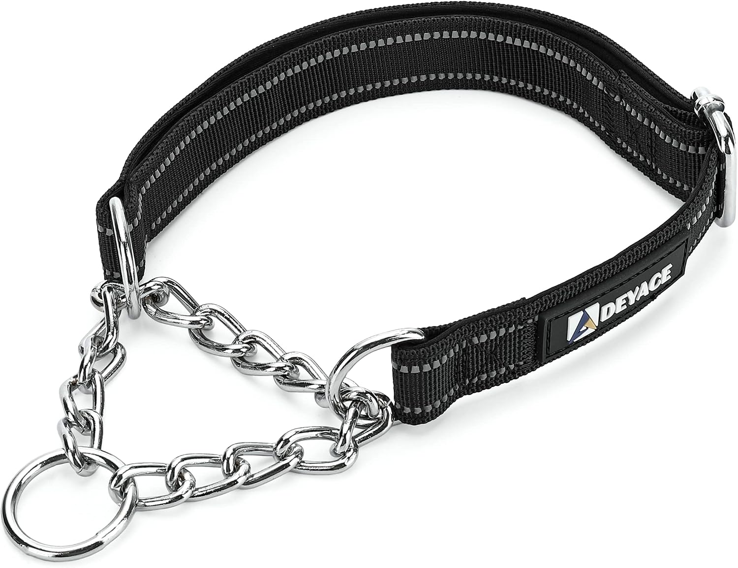 DEYACE Martingale Dog Collar, ID-Tag Ring Comfortable Soft Padded Reflective Nylon Adjustable Stainless Steel Chain Collar for Small…