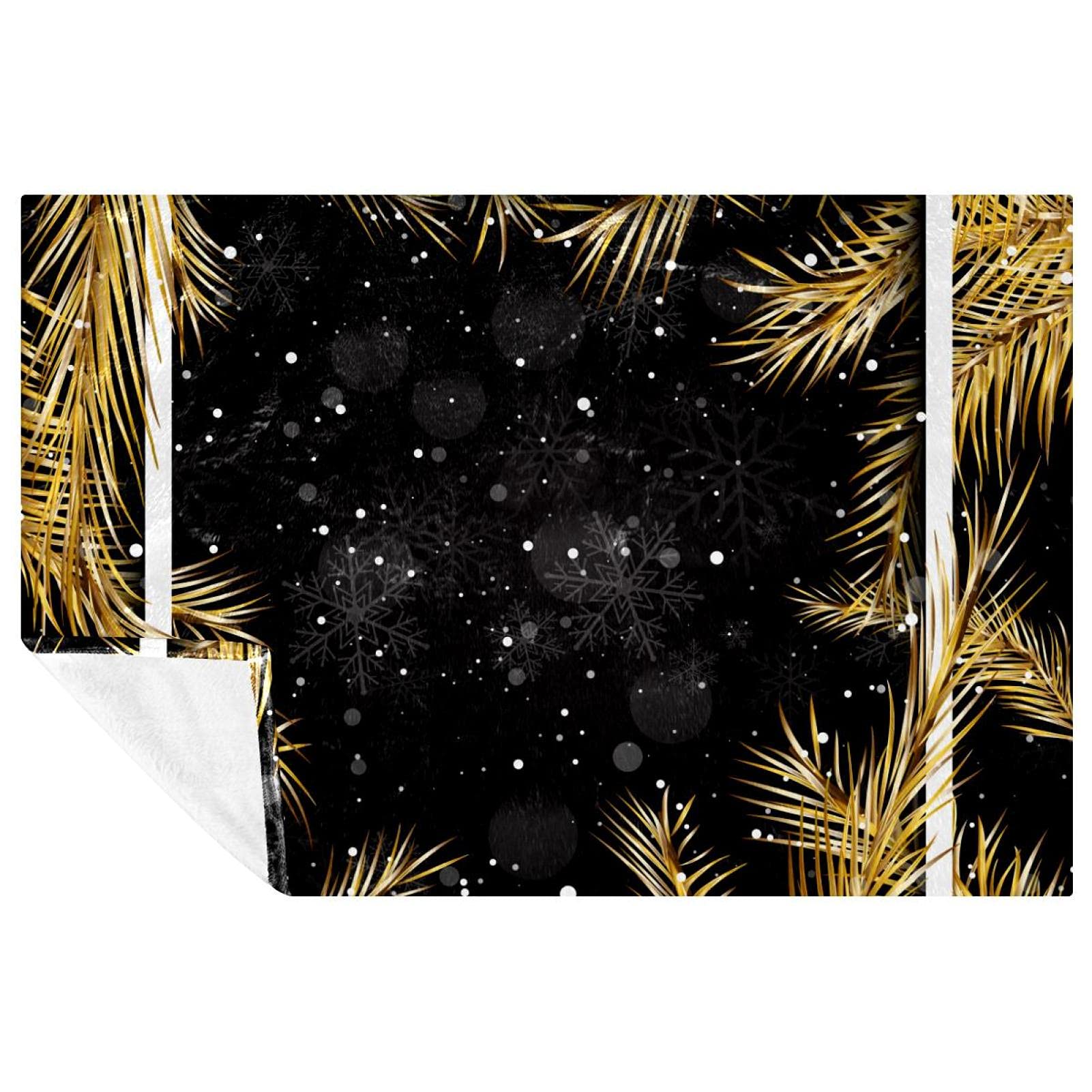 Couverture chaude 150x100 cm plaid noir et doré pour salon chic
