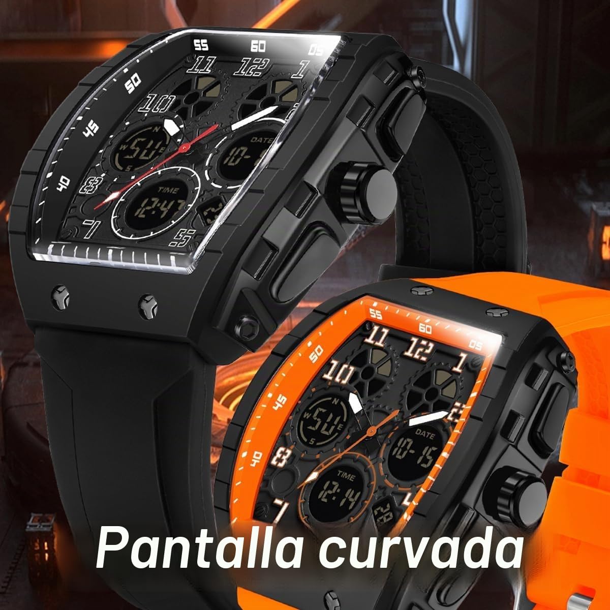 Reloj de pulsera analógico digital para hombre, impermeable, deportivo, militar, táctico, casual, de cuarzo, con cronómetro, alarma de cuenta regresiva, pantalla curvada, para hombre