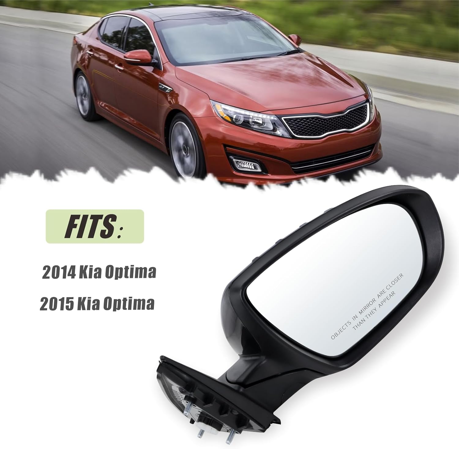 Right Passenger Side Mirror Compatible With 2014 2015 Kia Optima With Manual Folding Power Glass Turn Signal Heated Black Replace#876204C501(6Pins)