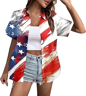 Camisas de moda para mujer Moda de manga corta para el Día de la Independencia Camisas casuales para mujer Tops casuales elegantes