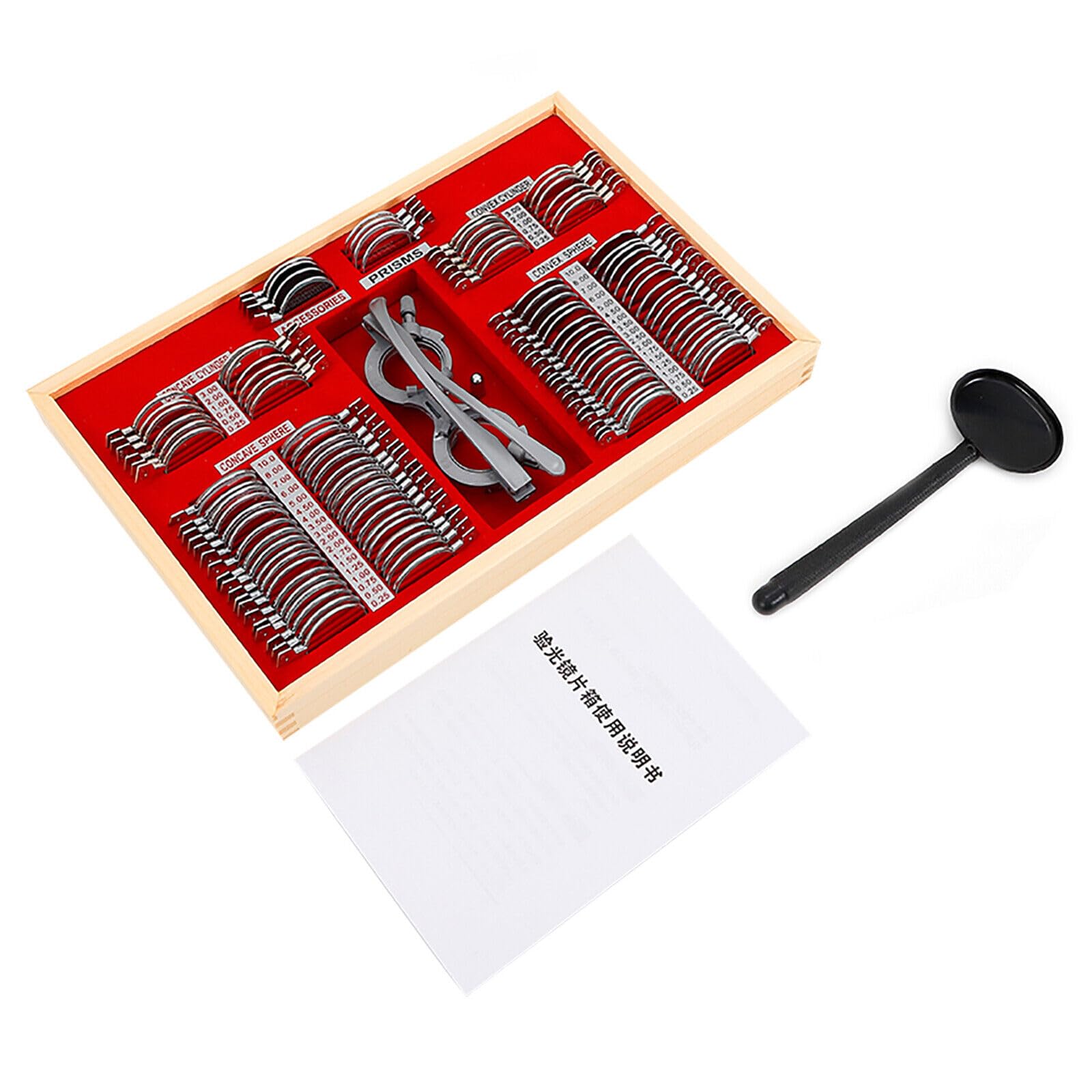 Lot de 104 lentilles de test optométrie en métal avec lunettes de test Optométrie Optométrie avec monture métallique et étui en aluminium