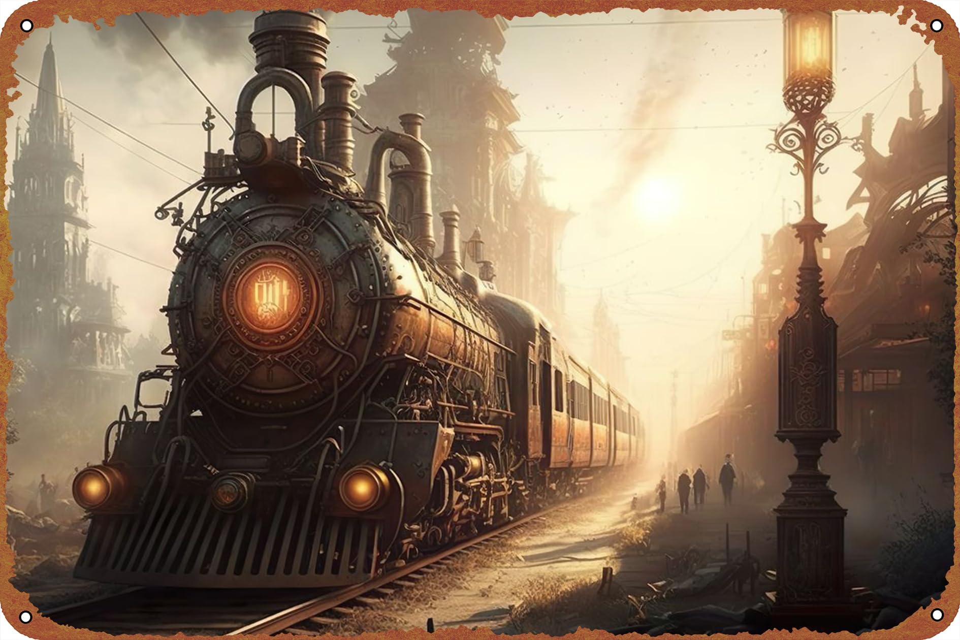 KIVYYB Steampunk Railroad Train Poster Metal Plaque Tin Sign,Vintage Metal Pub Club Cafe bar Home Wall Art Decoration Poster Retro 8x12 inches