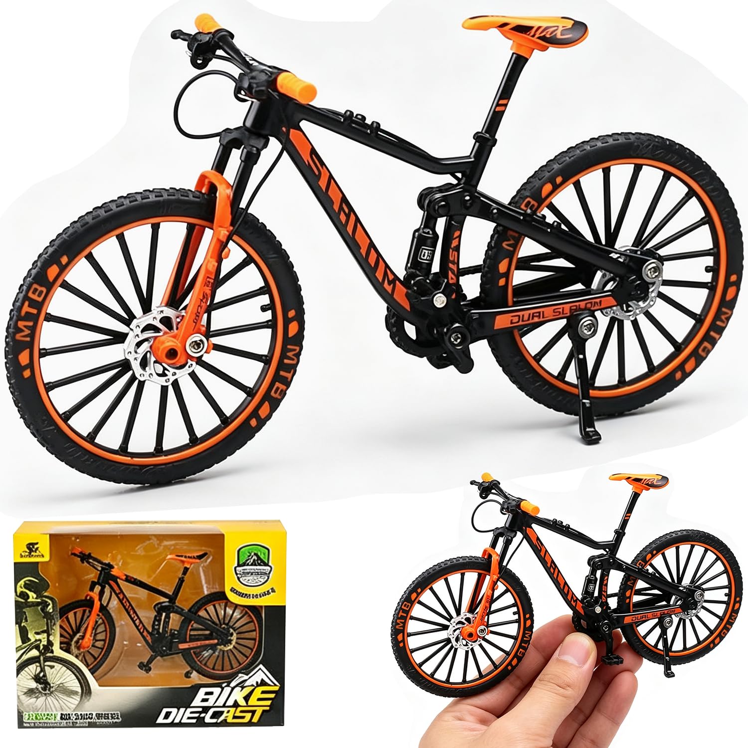 Finger Bikes, Mini Bicycle Models, Miniature Mountain Bicycle, 1:8 Scale Mountain Bike Toy, Finger BMX Figurine Toys, Riding Bike Ornaments, Bikes Model Kit, Home Office Tabletop Decor-Orange