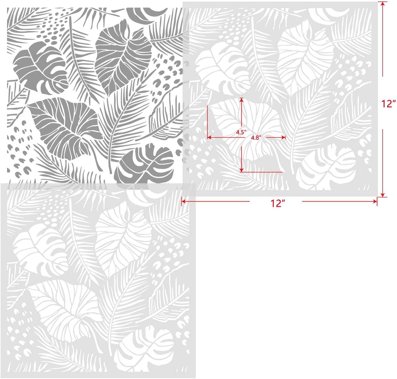 GSS Designs 12x12Inch Tropical Leaf Wall Stencil Monstera Plam Leaves Stencil for Walls Reusable Plant Stencil for Painting on Walls