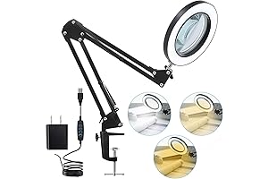 10X Magnifying Glass with Light, LED Craft Desk Lamp with Clamp, Adjustable...