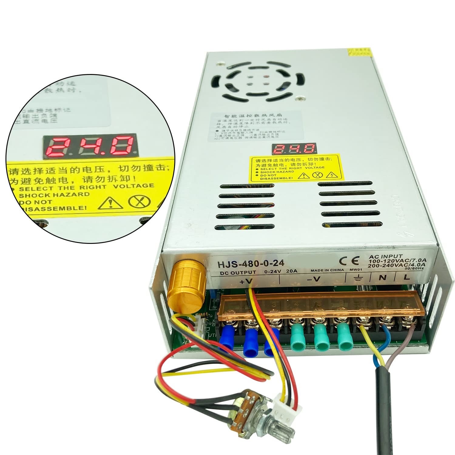Lianshi trasformatore AC-DC 0-24V regolabile 20A-480W tensione display digitale Alimentazione switching regolata DC Adatto per motori di controllo della velocità DC, sistemi di stampanti 3D