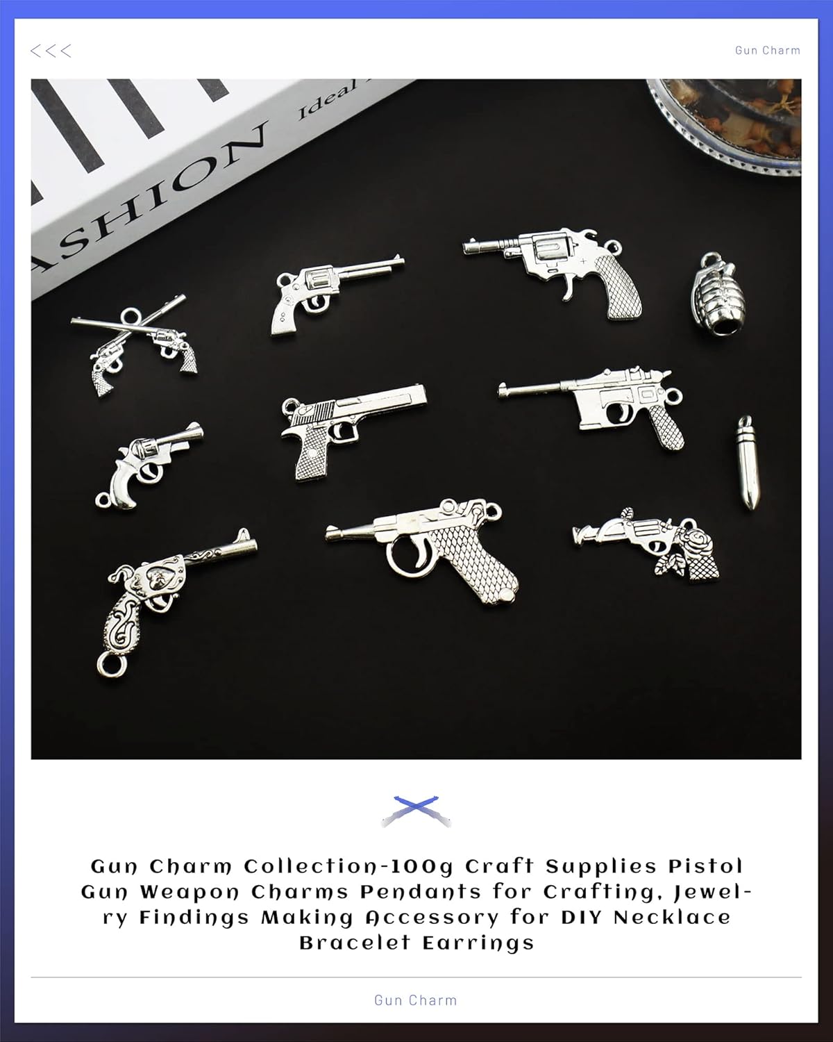 JIALEEY Gun Weapon Charm 22pcs Mixed Pistol Revolver Grenade Weapon Charms Pendants DIY for Necklace Bracelet Jewelry Making Accessory, Antique Silver - Image 3