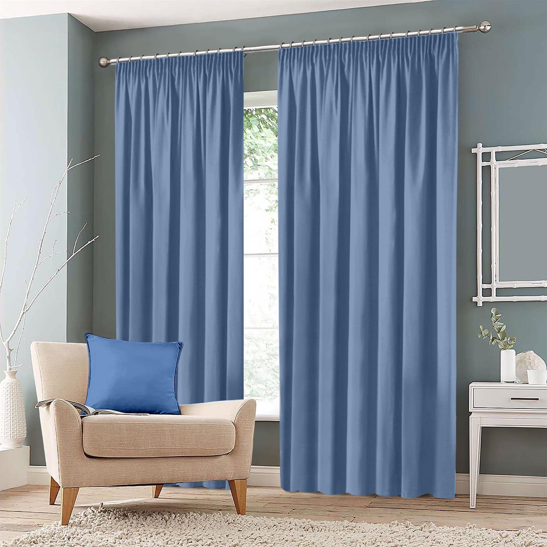Pencil Pleat Blackout Curtains Thermal Drapes 2 Insulated Panels Light Noise Reduction for Bedroom Nursery [Light Blue, 46" Wide x 54" Drop]