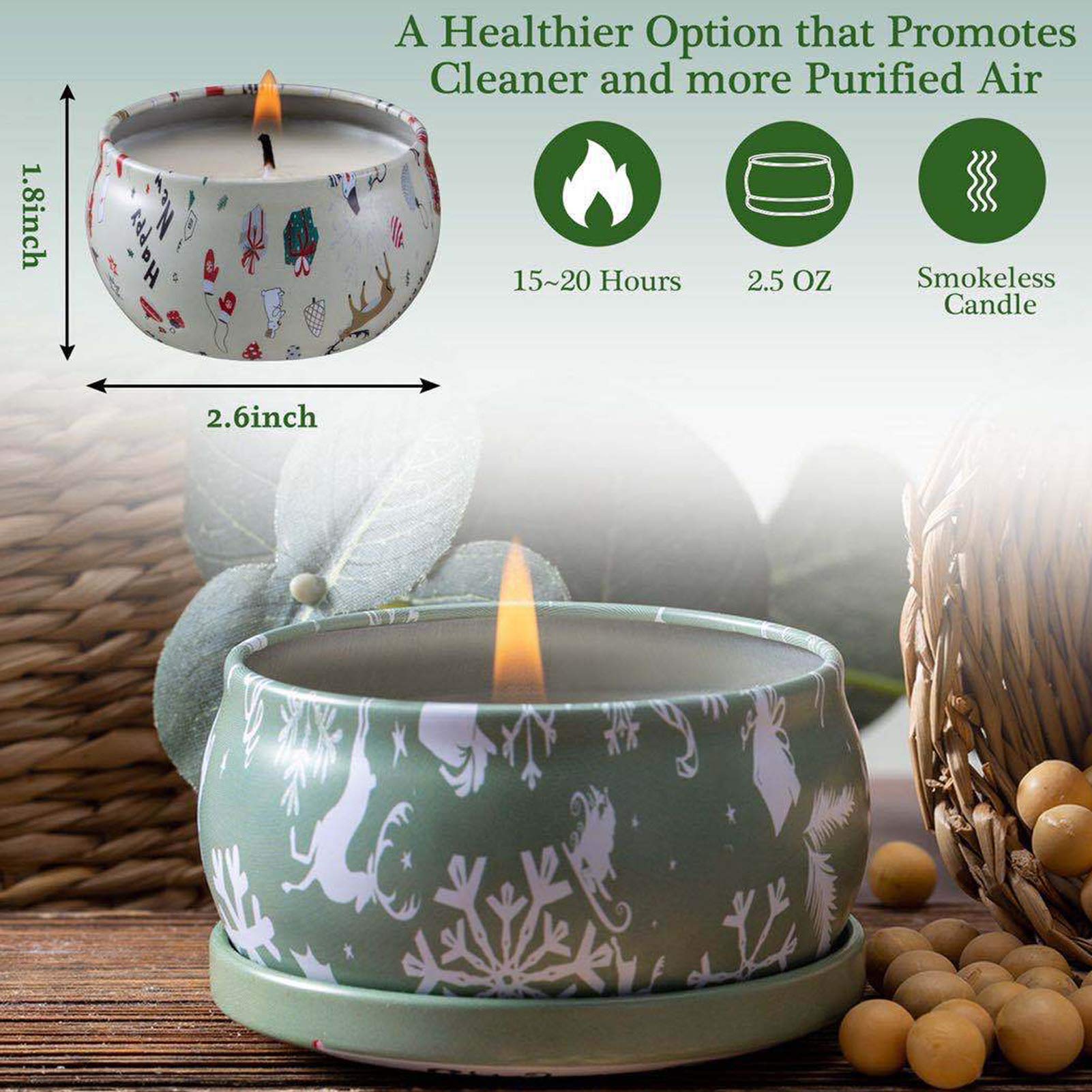 Set de las velas con aroma 12, set, puro natural de soja lata de soja cera velas de aromaterapia mujeres día de la madre cumpleaños decoración navideña