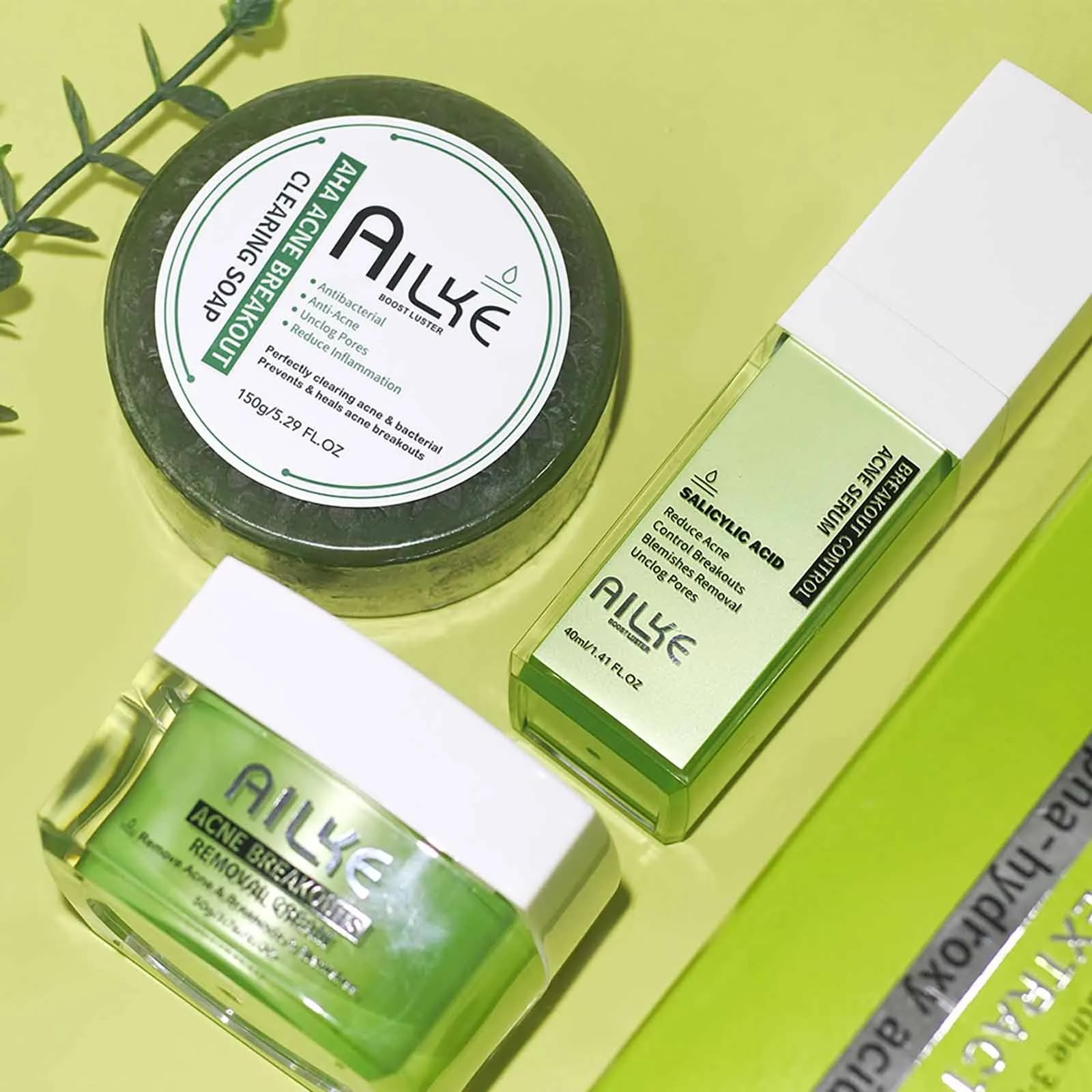 AILKE Salicylic acid Acne Removal Cream, Effectively Anti Acne-prone Skin, Control Breakouts, Reduce Blemishes, Unclog Pores, Repair Post-Acne Marks. All Natural (BREAKOUT CONTROL ACNE 3 in 1 SET)