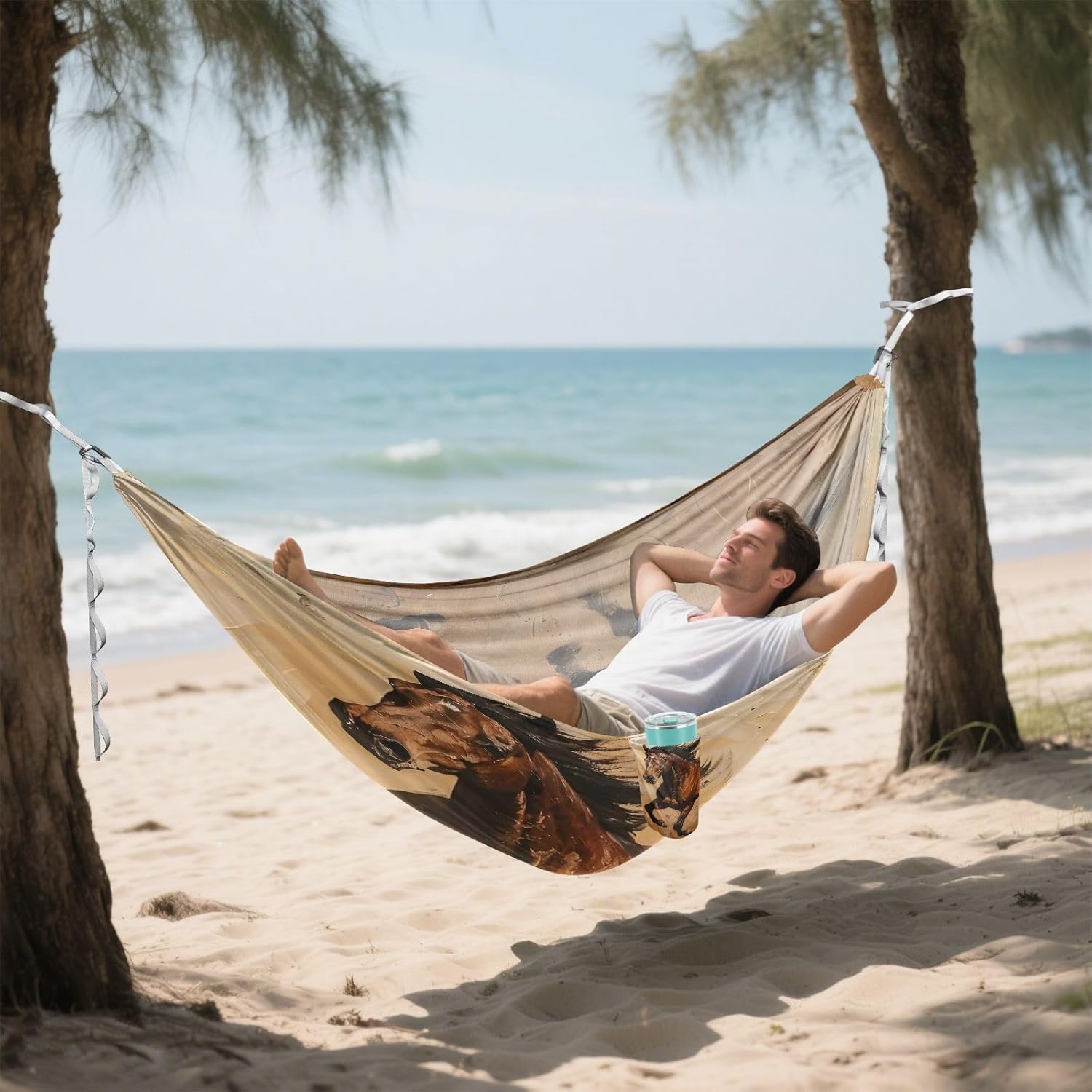 ALAZA Running Horse Camping Hammocks Single or 2 Person 500 lbs Portable Parachute Travel Hammock w/Tree Straps for Hiking Backpacking Indoor Outdoor