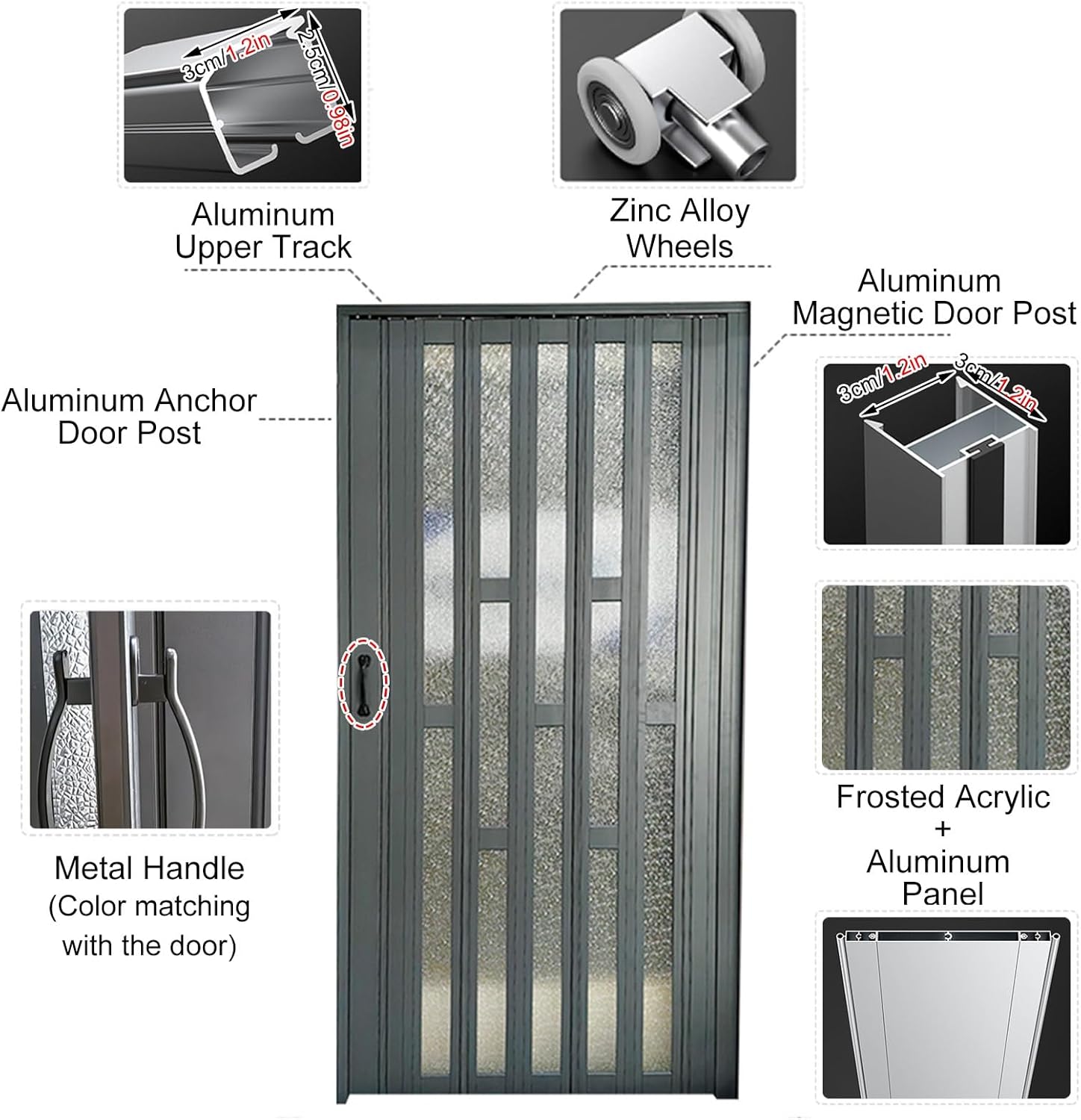 Frosted Acrylic Accordion Door - Interior Folding Door Replacement for Kitchen Pantry, Suitable for Small Rooms, Sliding Design, Multiple