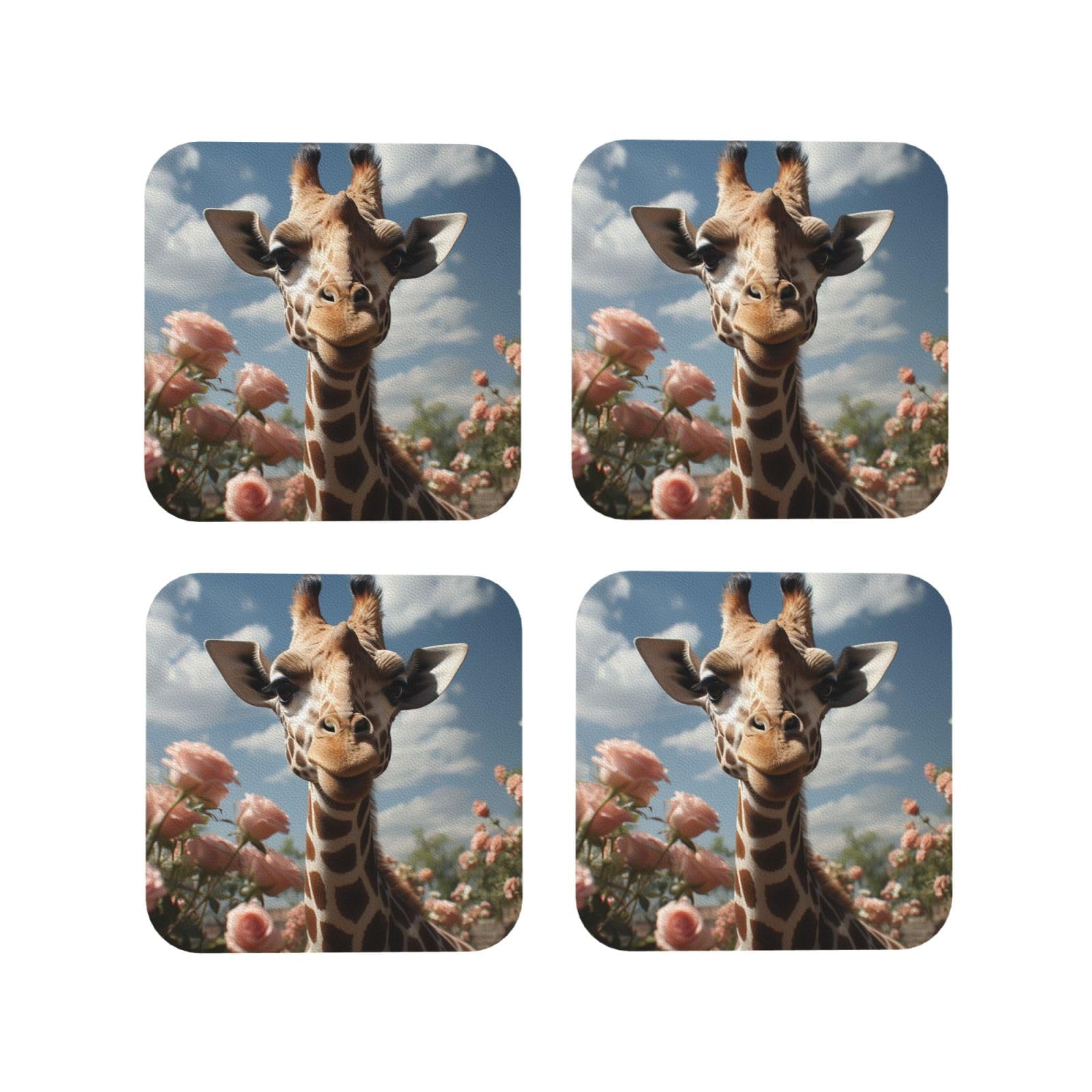 4pcs Drink Coasters for Tabletop Protection, 4" Leather Coasters for Drinks, Beautiful Giraffe Cup Coasters for Coffee Table Decor, Non-Slip Drinking Cup Mat for Hot Or Cold Drink