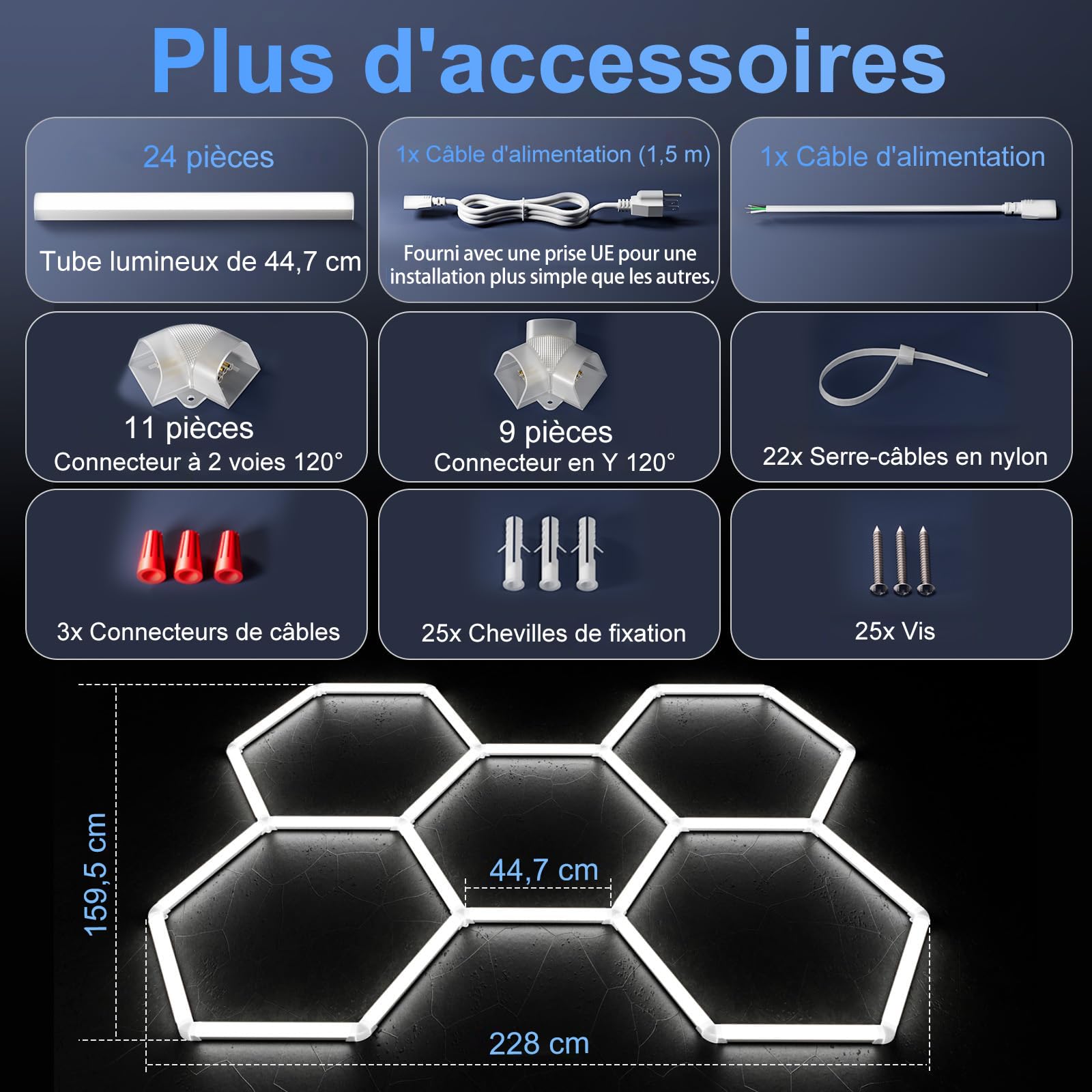 Plafonnier LED Garage Hexagonal Amélioré 3,3 cm Largeur