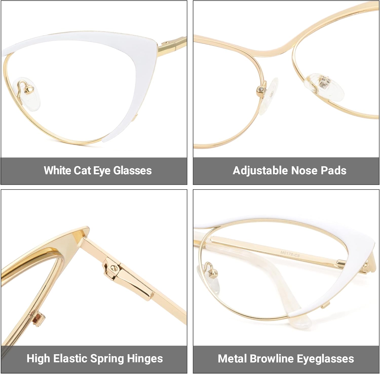 Zeelool Oversized Cat Eye Blue Light Blocking Glasses for Women Metal Eyewear Ellen VFM0176 - Image 4