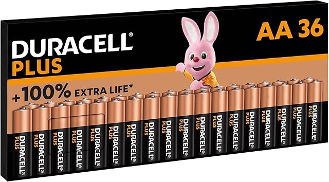 Duracell Plus AA (36 sztuk) - baterie alkaliczne 1,5 V - nawet o 100% dłuższe życie - niezawodna moc dla urządzeń codziennego użytku - opakowanie bez plastiku - 10 lat przechowywania - LR6 MN1500