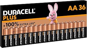 Duracell Plus AA Batteries (36 Pack) - Alkaline 1.5V - Up To 100% Extra Life - Reliability For Everyday Devices - 0% Plastic Packaging - 10 Year Storage - LR6 MN1500