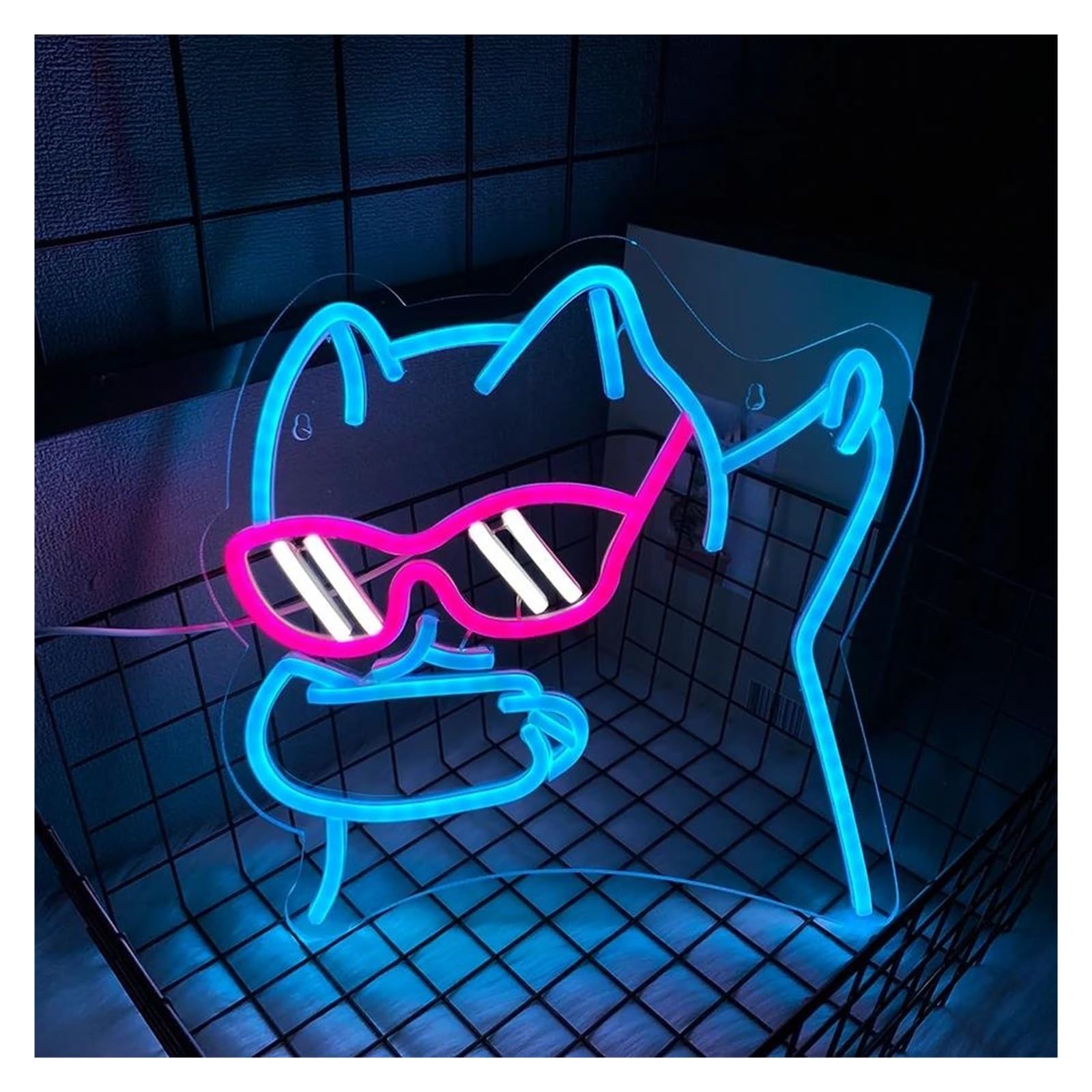 néon signe Enseigne Lumineuse À Intensité Variable Avec Lunettes De Chat Cool Pour Chambre À Coucher Salle De Jeux Bar Animalerie Décoration Murale 31cmx30.5cm