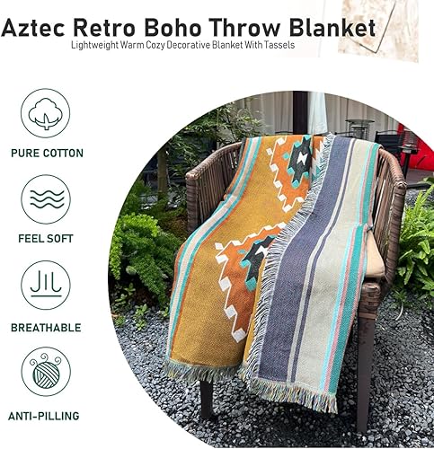 Miniatura 2 de Manta azteca navajo india, decoración bohemia occidental para sofá, sala de estar, playa y viajes, 51 x 63 pulgadas (Emma)