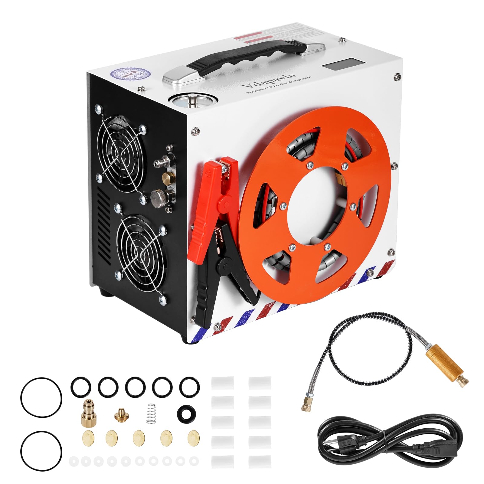 PCP Air Compressor, Portable 4500 PSI/300 Bar Air Pump, supports 12V DC or 120V/220V AC, Auto-stop, oil-free/water-free design, for Paintball, Air