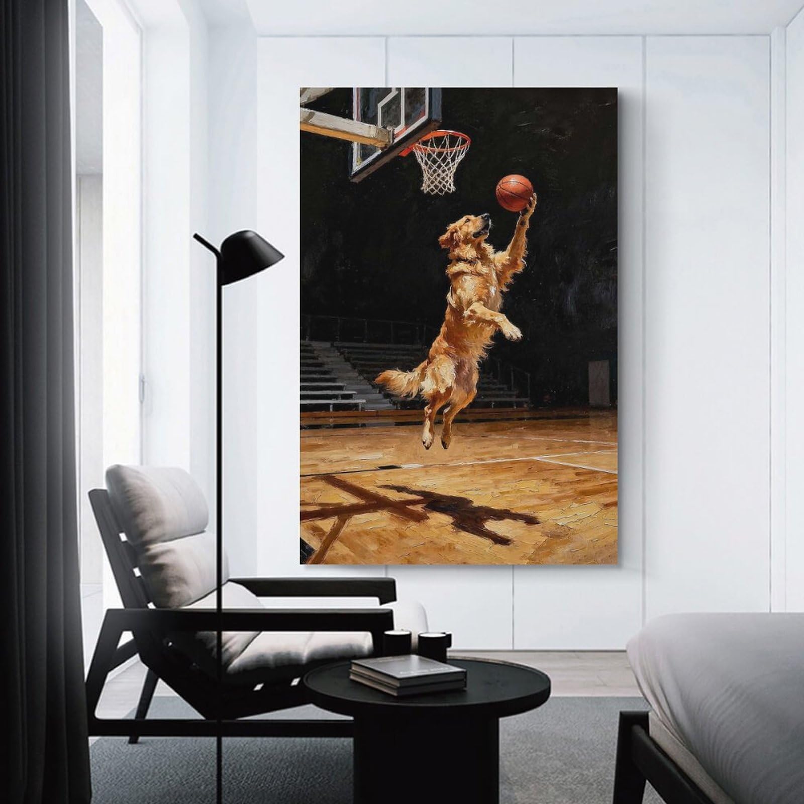 Junmoney Golden Retriever Basketball Player Painting Hanging Wall Art 08x12inch(20x30cm), for New Homes, Bedrooms Or Workspaces, Thoughtful Wall Decor for Art Lovers